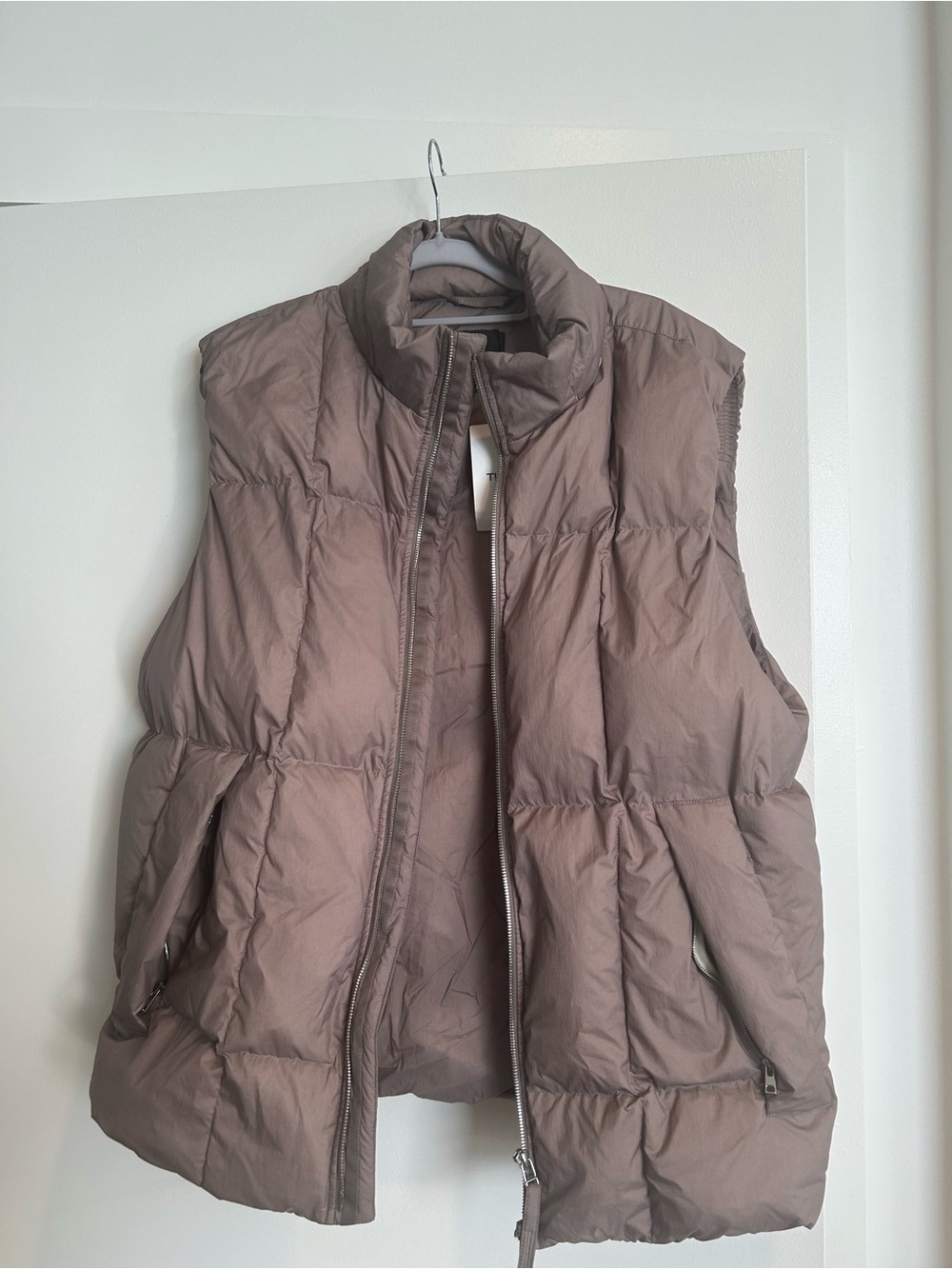 Theory Taupe Quilted Puffer Vest